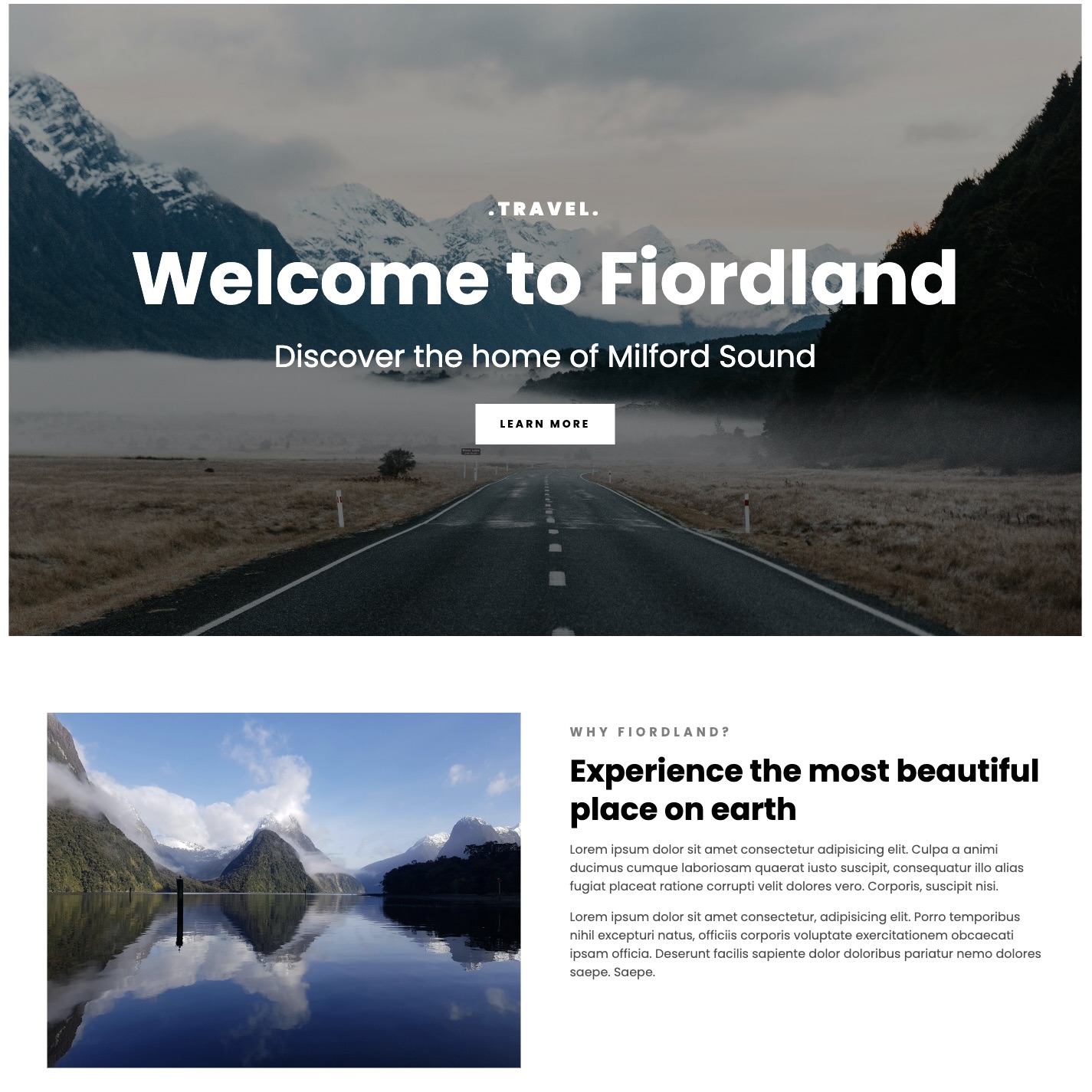 Travel landing page